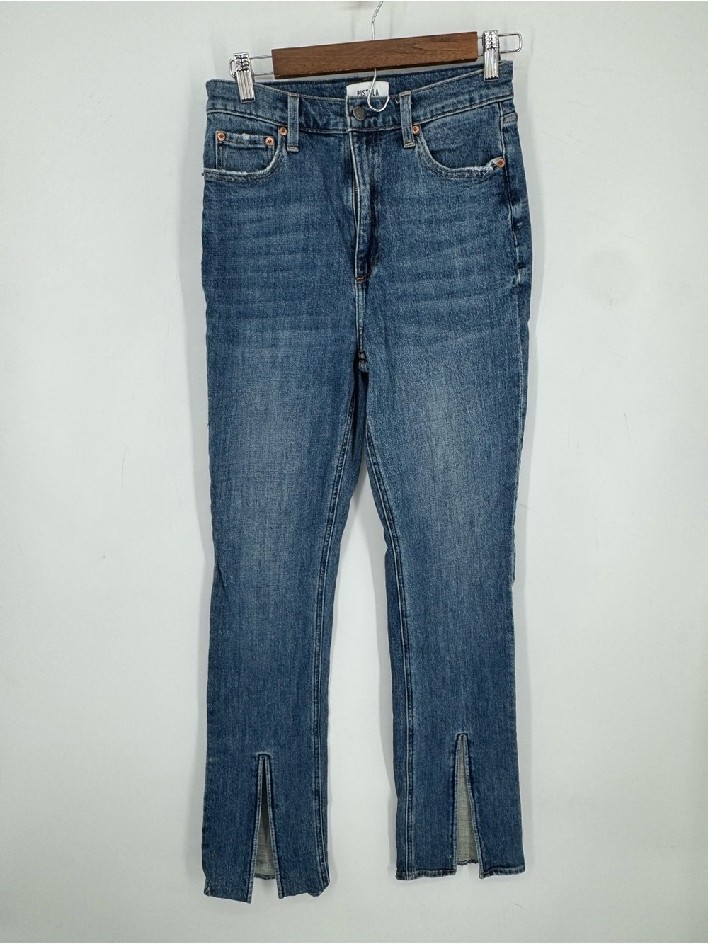 Pistola Women's Straight Leg Medium Wash Jeans With Split Front Hem Size 28